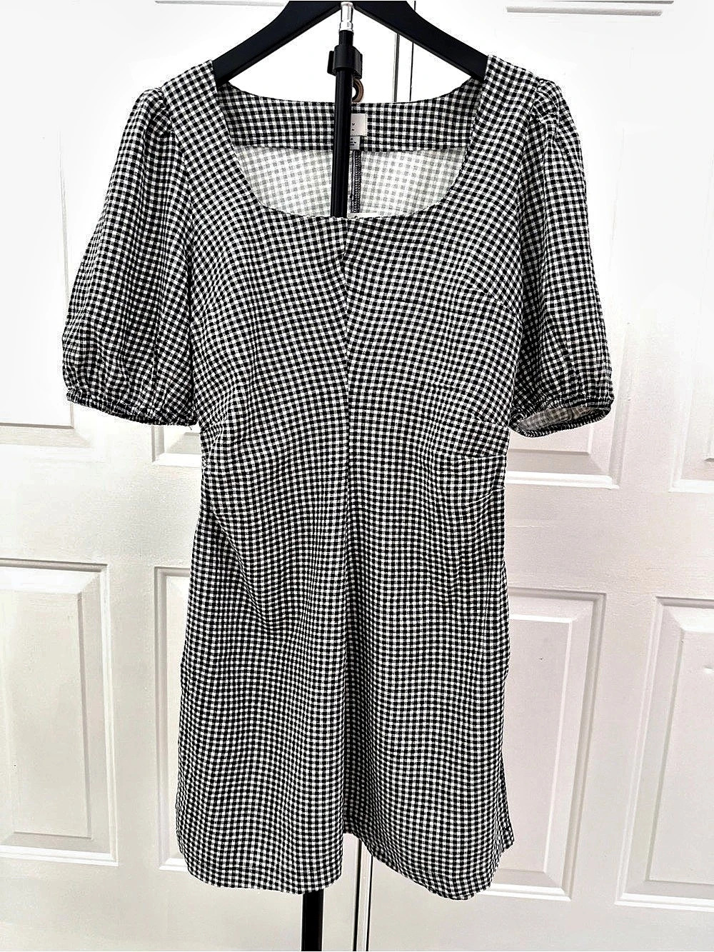 a new day Gingham Puff Short Sleeve Dress Mini Dress Black & White Size 6
